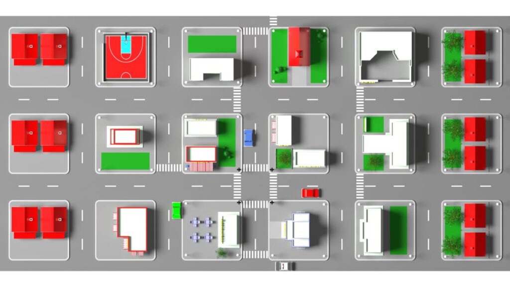 ブロック分けされた街区模型